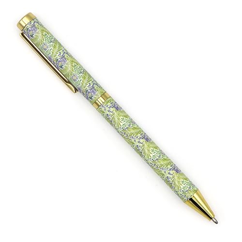 William Morris Ballpoint Pens, Set of 5 Twist-Action Black Ink Pens in Gift Box, Mixed Green & Blue Floral Designs - Image 3