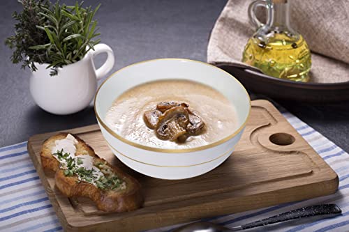 Qoutique Bone China Decorated Deep Bowl Set - 32 Ounce - Set Of 6, Large Cereal Bowl Set, For Soups And Salads, Serving Bowls, Large Capacity, Microwave & Dishwasher Safe, Gold Rim #TOP5