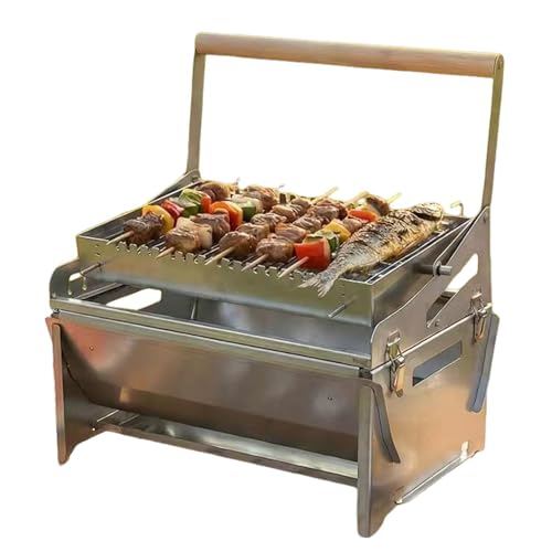 Barbacoa De Carbón - Parrilla De Acero Inoxidable Con Rotación 360° - Asador de Carbón,Para Camping, Pícnic, Aire Libre, Jardín, Barbacoa Jardín, Patio, Playa Y Familiares