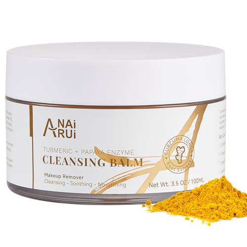 ANAI RUI Turmeric Makeup Remover Balm, Turmeric Cleansing Balm, Face Exfoliator for Melting Makeup, Cleansing Pores & Blackheads, Hydrating, Smooth Sk