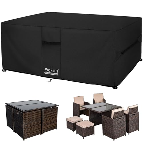 Dokon Housse Salon de Jardin Exterieur avec Aérations, Imperméable, Résistant au Vent, Anti-UV Tissu Oxford 420D Bache Meubles Housse de Protection Table de Jardin,...