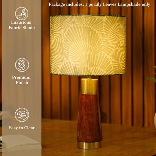 Image of Dreamy Walls 10.5'' Drum Lamp Shade for Bedroom, Living Room | Handcrafted Printed Faux Silk Replacement Lampshade Only | Easy Assembly, 10.5x8.5 Inches, Lily Leaves Shade(Pack of 2)