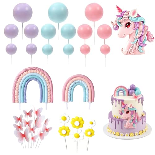 Unicorn Cake Topper 36 Pcs Unicorn Cake Decoration Rainbow Cake Topper Unicorn Birthday Decorations Cake Decoration for Girls Boys Kids Birthday Party Baby Shower Supplies