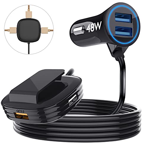 5 Multi Port Car Charger - Car Charger Adapter, 48W QC3.0 High Power Car Charger Multiple Ports for Smart Phone,9.6A(Max) USB Hub,Cigarette Lighter Charger with 5FT Cable for Back Seat Charging