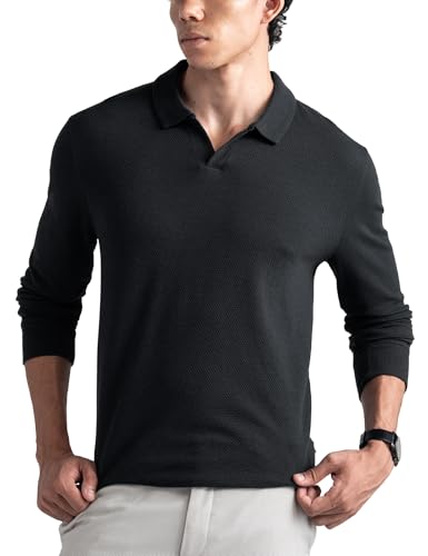 Image of DAMENSCH Statement Popcorn Johnny Collar Full Sleeve Polo with Premium Cotton Blend, Popcorn Texture, Colours by High-IQ Dyes Heavy Weight Fabric T-Shirt for Men