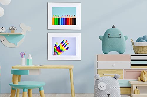 Frameworks 10” X 12.5” White Wooden Kid Art Frame With Gallery Style Edges, Tempered Glass, And Elastic Straps 2-Pack #TOP5