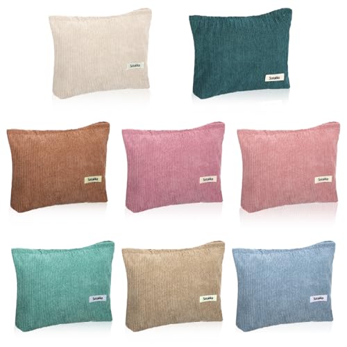 8 Pcs Corduroy Makeup Bags 10 x 7 Inches Cosmetic Bag Large Velvet Travel Aesthetic Pouch Travel Makeup Organizer Toiletry Bag for Purse Accessories Cosmetics Pouch for Women, 8 Colors