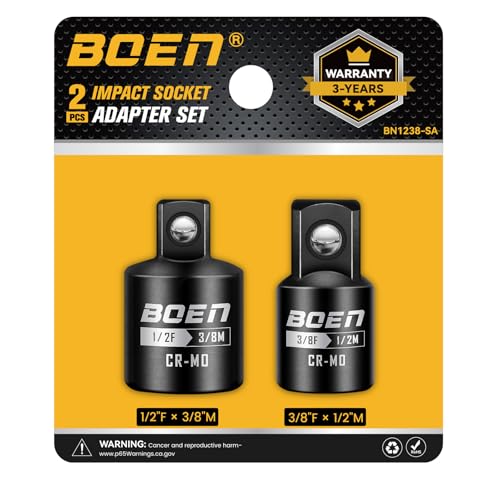 boen 2-Pieces Impact Socket Adapter and Reducer Set, 3/8