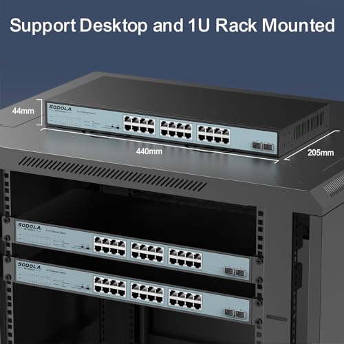 Image of SODOLA 24 Port 2.5Gb Umanaged Switch,24X2.5G Base-T Ports,2X10G SFP, 160Gbps Switching Capacity,Port Isolation, /IU Rack-Mount /Fanless /Plug & Play Multi-Gig Unmanaged Ethernet Switch