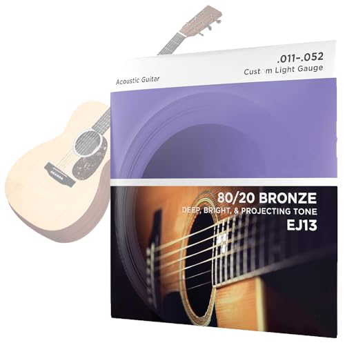 Image of EJ13 80 /20 Bronze Acoustic Guitar Strings - Custom Light Gauge 11-52, Bright Tone, Enhanced Tuning Stability, Hex Core Steel, Corrosion-Resistant, 6-String Set