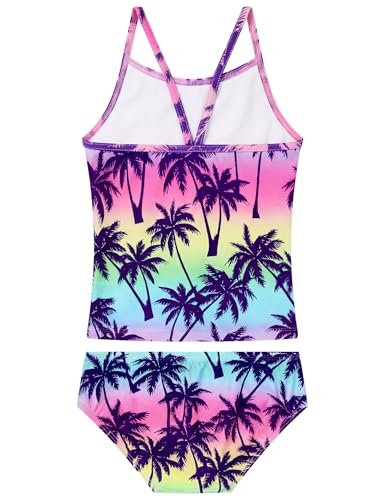 Image of Girls Tankini Swimsuit UPF50+ Ruffle 2 Piece Bathing Suit Full Coverage Kids Swimwear Ages 2-14 Years