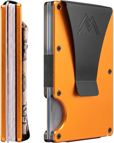 Image of Mountain Voyage Co Minimalist Wallet for Men & Women - Slim RFID Wallet, Scratch Resistant, Credit Card Holder & Money Clip, Easily Removable Money & Cards, (Matte Orange)