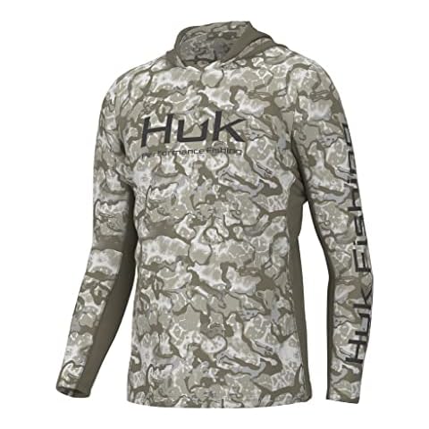 HUK Men's Standard Icon X Pattern Hoodie, Fishing Shirt with Sun Protection, Inside Reef-Overland, Large Cover