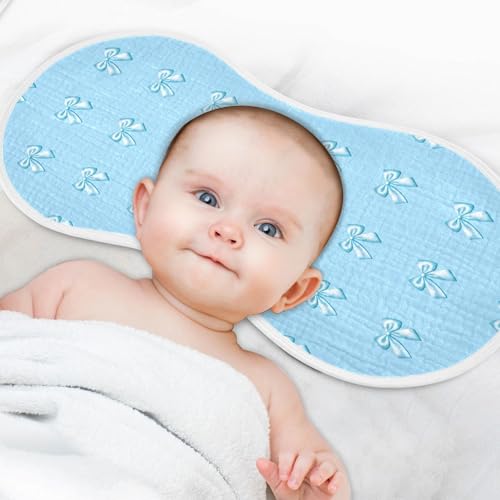 Delicate Bows Muslin Burp Cloths for Baby 4-Layer Absorbent Cotton Large 22" x 11" Soft Spit Up Rags for Newborns Boys Girls, 1 Pack4