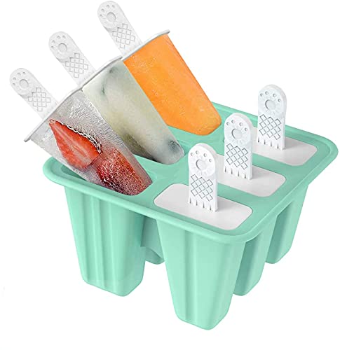 Moldes para Helados de Silicona, Reutilizable Moldes Paletas para Hacer Helados, Moldes para Polos, 6 Moldes de Helado,...