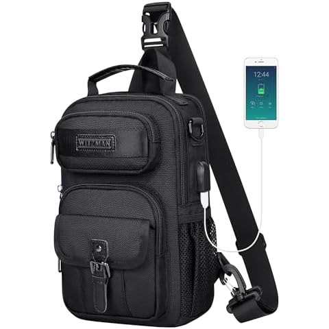 WITZMAN Sling Bag for Men Convertible Travel Sling Backpack USB Charging Port Lightweight Crossbody Bags Casual Daypack（B698 Black） Cover