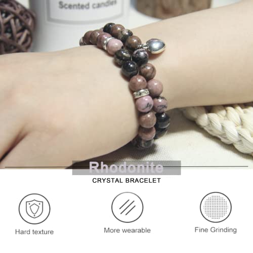 Healing Bracelets For Women - Rhodonite Bracelet - Healing Prayers Crystal Bracelet, 8Mm Natural Stone Anti Anxiety Stress Relief Yoga Beads Get Well Soon Gifts #TOP1