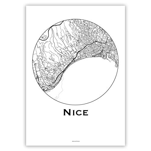 Affiche Nice France poster de ville minimaliste format A3 design fait main pour déco chic