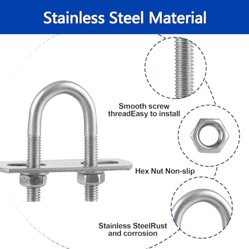 Image of CertBuy 16 Pack U-Bolts 16mm Inner Width 46mm Length Stainless Steel U-Bolts with Washers and Nuts Replacement Parts and Accessories