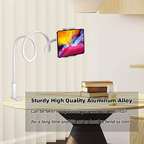 Image of Cell Phone Gooseneck Holder, Universal Gooseneck Phone Stand Clip Lazy Bracket Flexible Clamp 100CM 39.4inches Long Arms Mount (WHITE)