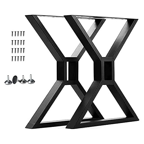 Yahpetes Table Legs 2 Pcs Metal Furniture Legs 28" X24" Black Cast Iron Bench Legs Heavy Duty Industrial Dining Table Legs Coffee Table Legs (B) Cover