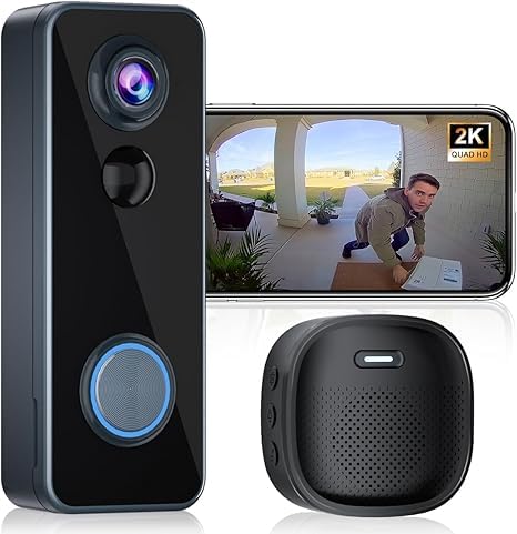 インターホン ワイヤレス工事不要[2K HD 180° 超広角 全身視野] IP66 防塵防水 双方向通話 チャイム付きスマートビデオドアベル 充電 1 回で 1-2 ヶ月持続 動体検知＆アラート Alexa/Google 対応 サブスクリプション不要の商品画像（Amazon）