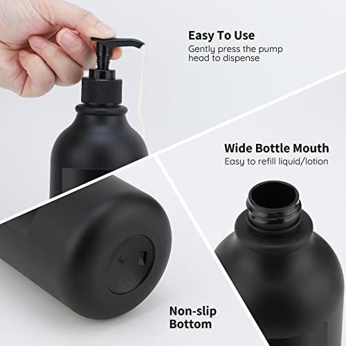 Image of Segbeauty Matte Black Shampoo Dispenser, 2pcs 16.9oz Empty Refillable Pump Bottle with Labels, 500ml Plastic Press Lotion Dispenser Bathroom Shower Containers for Conditioner Hand Wash Gel Dish Soap