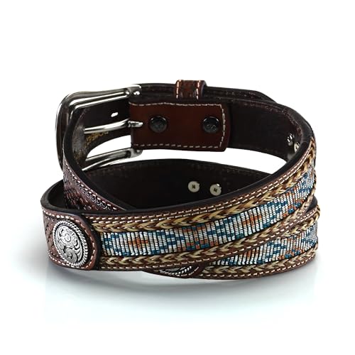 ARIAT Kids' Beaded Tooled Western Belt with Silver Conchos and Removable Buckle4