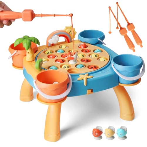 Image of Small Magnetic Fishing Game Toys for Kids Include 31 Colorful Fish,Magnetic Fish Rods,Rotating Board with Music,Fishing Toy Gift for Toddlers(Size 25cmX25cmX13.5cm)