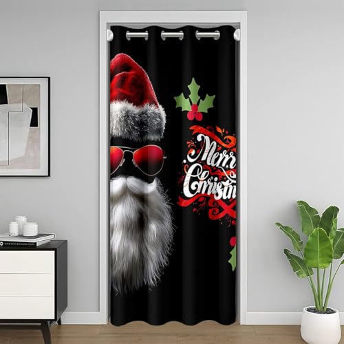 richhome Cortina de puerta de Navidad para ventana de puerta, 86 x 203 cm, color negro, con aislamiento térmico, separadores temporales de habitación, para invierno, Navidad, vacaciones, armario