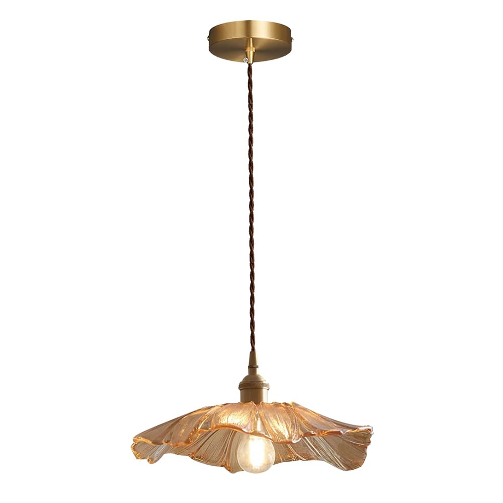 GUOGUOSM Nordic Minimalist Lotus Leaf Style Hanging Light, E26 Light Source Glass Pendant Lamp, Creative Flush Mount Chandelier, Corridor Bedside Kitchen Island Decorative Lighting Fixtures