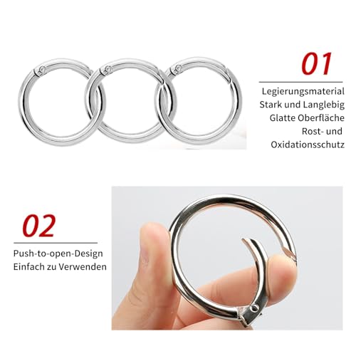 Karabiner Rund 45mm Runde Karabiner Ring Schnappschnalle Taschenringe Large Karabinerhaken Rund für Schlüsselanhänger, Taschen, DIY-Bastelarbeiten, Hakenzubehör(10 Stück)