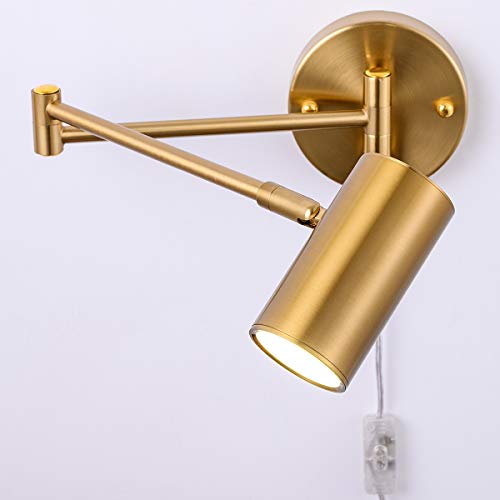 Image of Gold Plug in Wall Sconces Set of 2, Modern Swing Arms Wall Lamp with Plug-in Cord Adjustable Wall Light for Bedroom Living Room (Light Source Included)