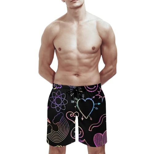 Men's Neon Print Drawstring Elastic Waist Swim Trunks Summer Beach Shorts2