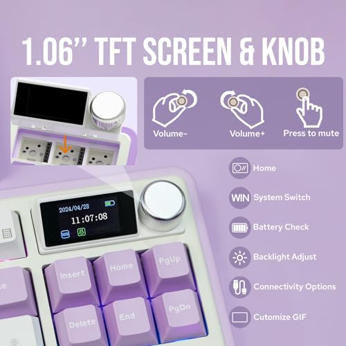Image of MechLands Ajazz AK870 87 Keys Gasket Wireless Gaming Keyboard with Screen & Button, BT5.0 /2.4GHz /USB-C Mechanical Keyboard, with 5-Layer Padding, Flex-Cut PCB, NKRO (Purple, Hyacinth Switch)