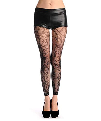 Image of Women High Waist Fishnet Footless Leggings Flower Pattern Footless Tights