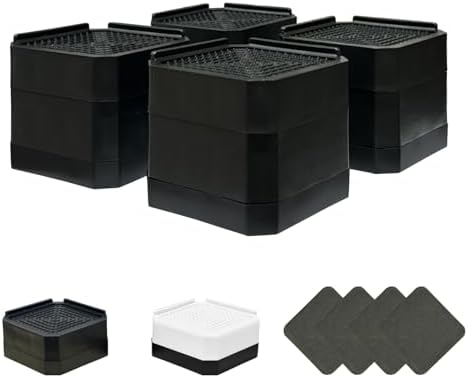 （03:30時点） AKINOYAMA 洗濯機用防振かさ上げ台 高さ調節 防振ゴム付き 高さ調整 机 継ぎ脚 ベッド・テーブルの高さ調節 テーブル 脚 騒音軽減 滑り止め 家具に傷防止 耐荷重約2000kg 取り外し可能 自由に組合わせる 1セット4個入り 洗濯機置き台 (ブラック, 7.3cm二段)