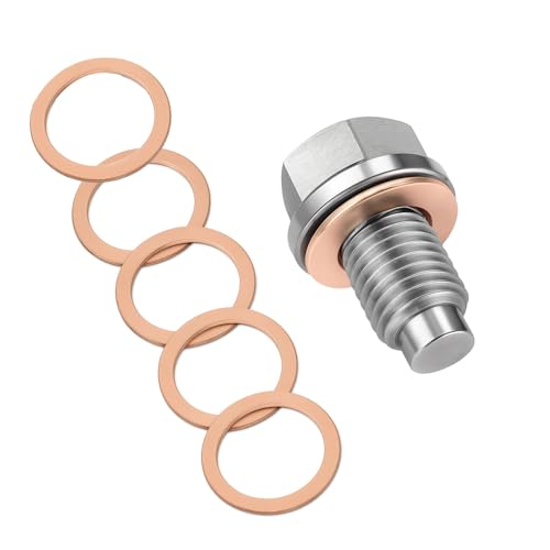 YIIWONI - 1 Pièces Bouchon de Vidange D'Huile,M14x1.5 avec 5 Pièces Joint en Cuivre Ensemble Bouchon Vidange Kit,Magnétique Vis de Carter D'huile Boulons Carter avec Bague D'Étanchéité