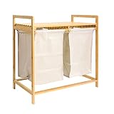 Baoz Bamboo Laundry Hamper with Shelf Double Basket Organizer Freestanding Cabinet Sorter with Remov