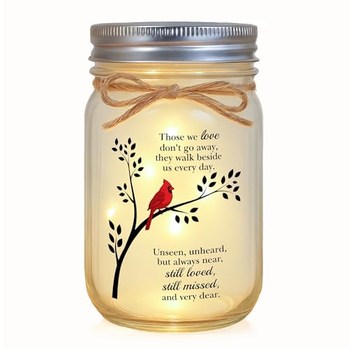 Claire Katie Cardinal Memorial Gifts for Loss of Loved One - Sympathy Mason Jar Night Light, in Loving Memory Remembrance Bereavement Gift