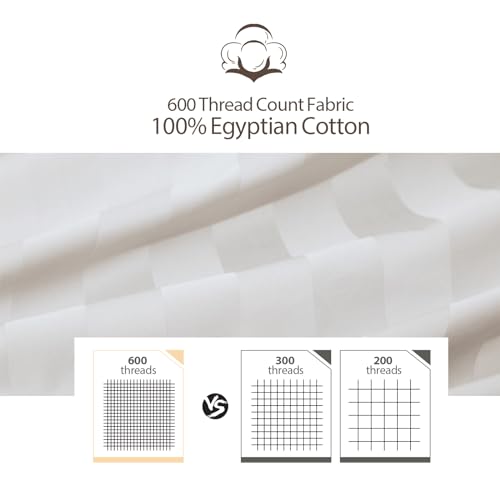 Image of 100% Egyptian Cotton Pillow Protectors Set of 4, 600 Thread Count Bed Pillow Cases with Zipper, Sateen Weave Cooling Pillow Cases Quiet and Breathable Easy Care(4PCS, Striped Light Beige)
