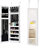 RELAX4LIFE Armario para joyas con 12 luces LED y soporte, armario colgante con espejo, armario colgante con espejo, estantería para joyas, estilo rústico, almacenamiento para collares y anillos,