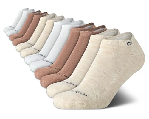 Calvin Klein Womens No Show Socks - 12 Pack Breathable Cushioned Athletic Performance Low Cut Running Socks for Women Size 4-10 Neutral Assorted