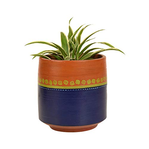 Image of AAKRITI ART CREATIONS Terracotta Planter Pot | Blue & Brown Earthen Design, Modern Art, Matte Finish | Decorative Plant Pot for Indoor & Outdoor Home Decor