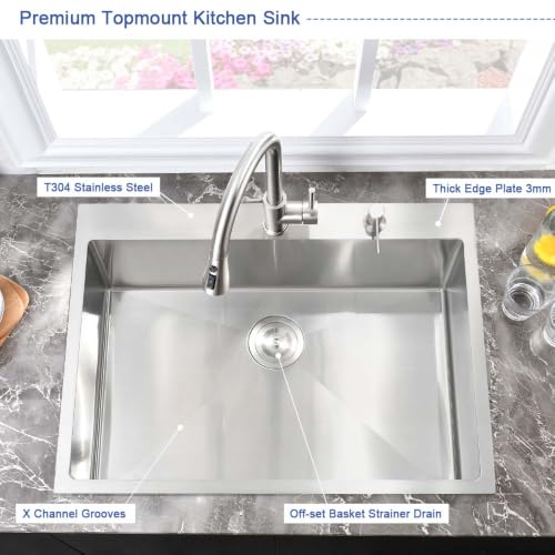 Hovheir 27x22 Drop In Kitchen Sink Stainless Steel Top Mount Sinks Single by Hovheir - Used condition - Image 5