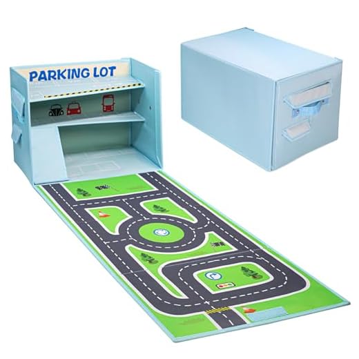Livememory Toy Car Garage Box - Toy Car Storage Toy Car Box with Car Rug Play Mat (Not Included Cars)