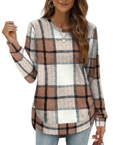 Image of OFEEFAN Womens Sweatshirt Crewneck Long Sleeve Shirts High Low Tops Curved Hem