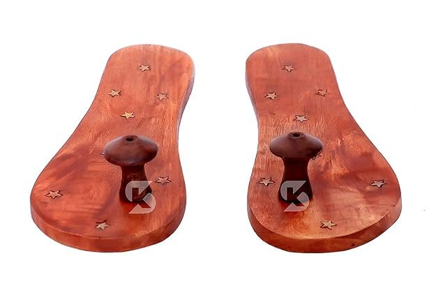 Image of Wooden Slippers Khadau Foot Feet Slippers chappal /Khadau Slepers Brown 9 Inch