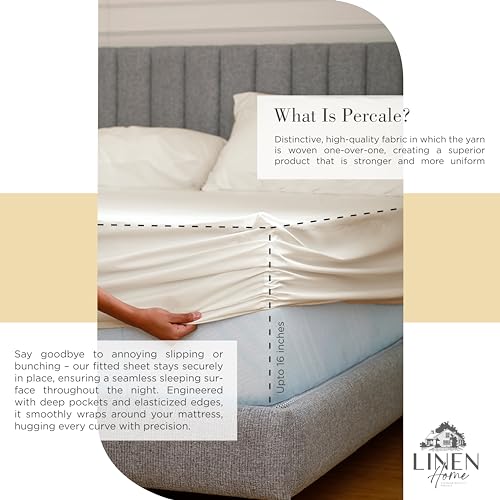 Linen Home 100% Cotton Percale Sheets California King Size, Ivory, Deep Pocket, 4 Pieces Set - 1 Flat, 1 Deep Pocket Fitted Sheet and 2 Pillowcases, Crisp Cool and Strong Bed Linen by Linen Home - Image 4