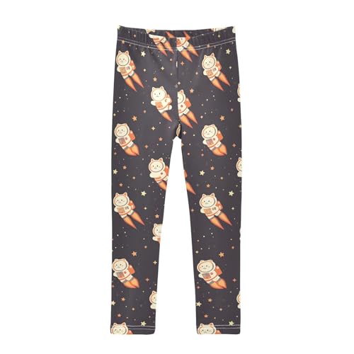 KLL Cute White Cat Astronaut Floating in Space Girls Basic Leggings Comfortable Full Length Lounge Pants Sports